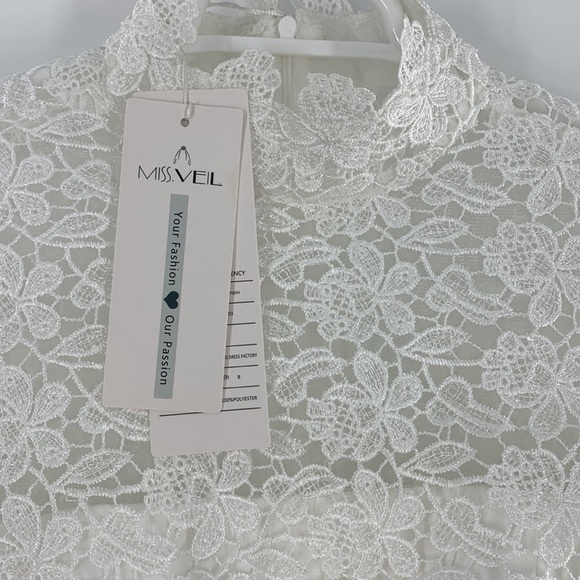 MISS.VEIL LACE HIGH NECK HIGH LOW WEDDING DRESS NEW WITH TAGS - Picture 6 of 14